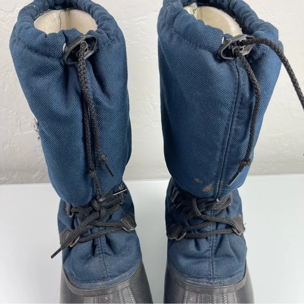 VTG‎ Sorel Boots Winter Snow Arctic Heavy Lined Blue Black Lace Up Heavyweight